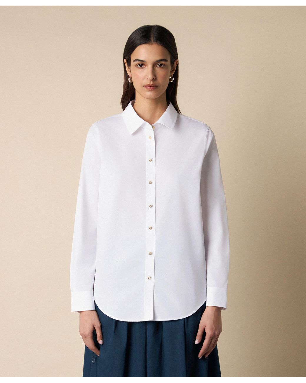 Brooks Brothers Natural Supima Cotton Poplin Blouse With Logo Buttons
