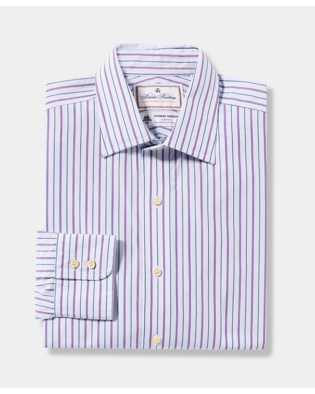 Brooks Brothers Blue Thomas Mason Striped Regular Fit Cotton Shirt With Ainsley Collar for men