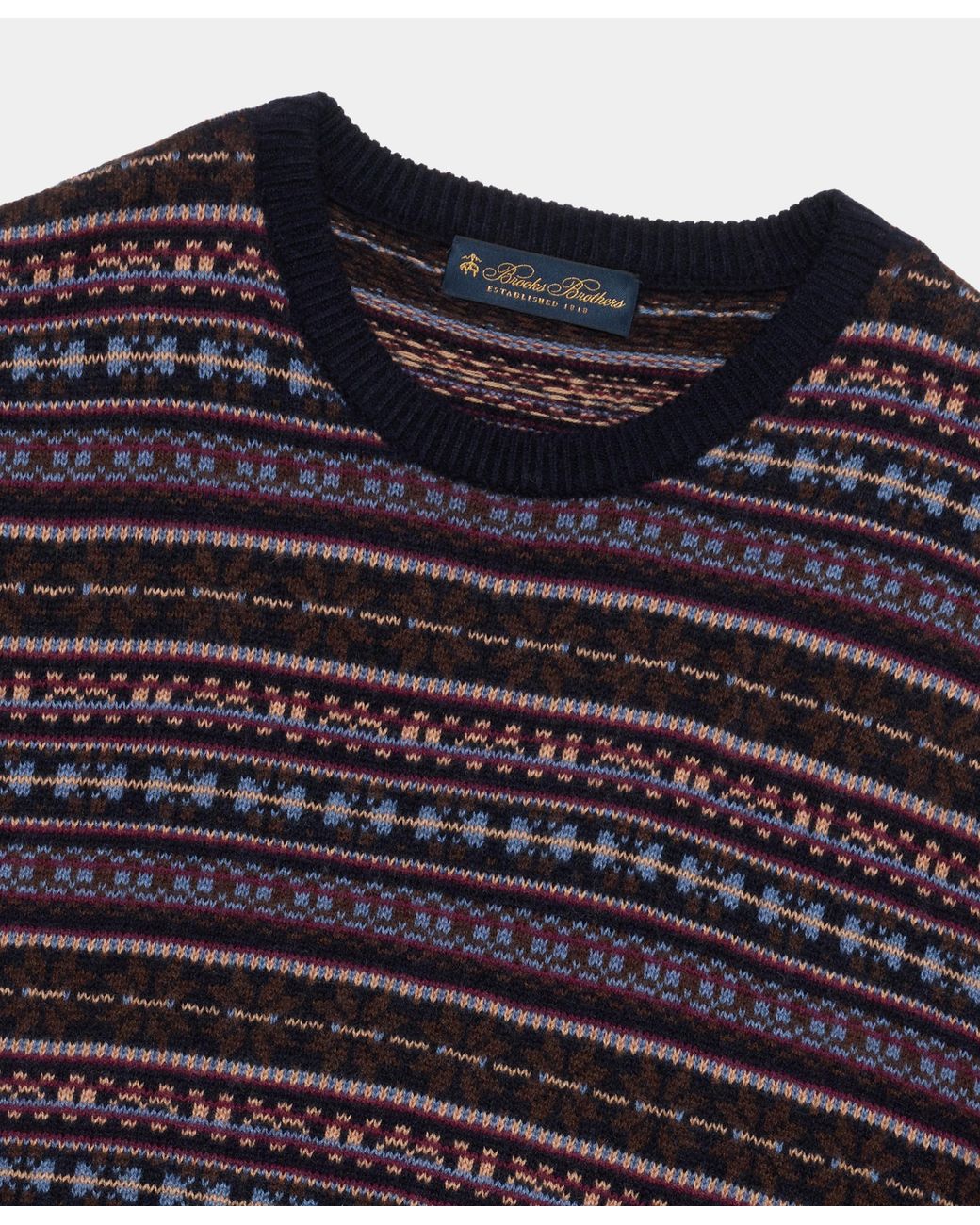 Brooks Brothers Blue Fair Isle Crewneck Sweater for men