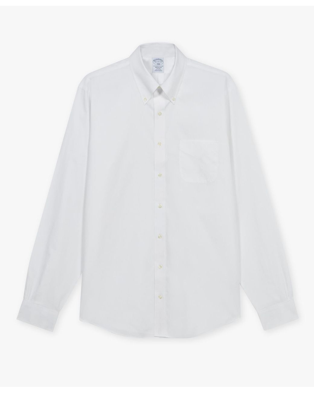 Brooks Brothers White Regular Fit Non-Iron Dress Shirt With Polo Button Down Collar for men