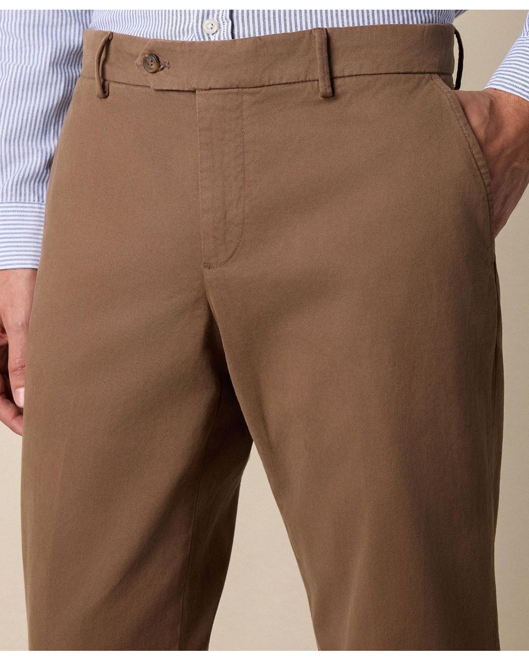 Brooks Brothers Brown Regular Fit Microtwill Stretch Cotton Chino for men