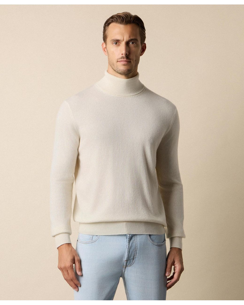 Brooks Brothers Natural Plain Cashmere Turtleneck for men
