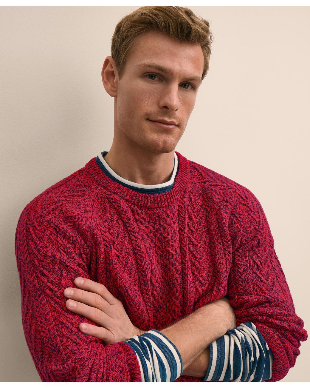 Brooks Brothers Red Twist Fisherman Crewneck Sweater for men