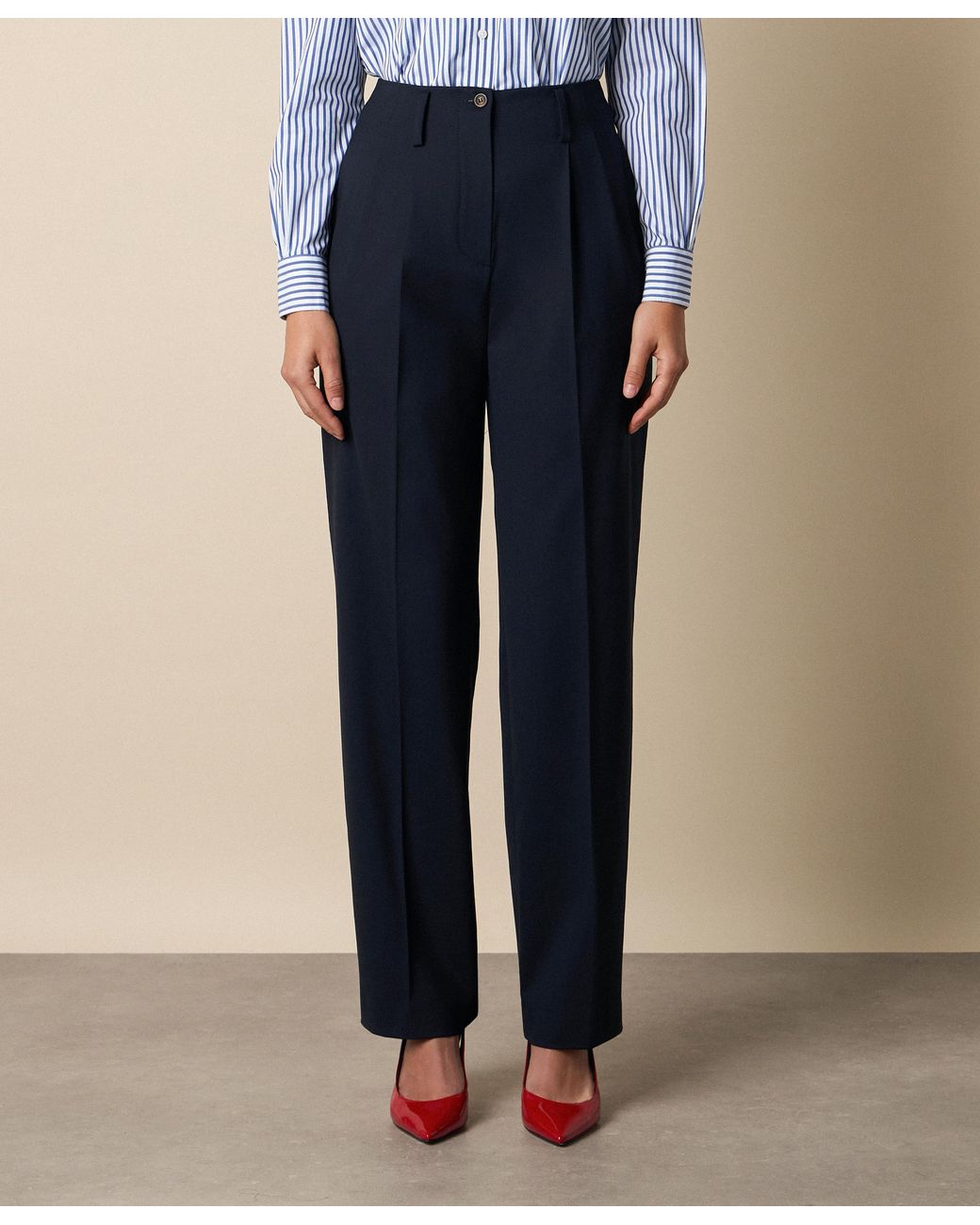 Brooks Brothers Blue Wool Blend Stretch Pleated Trousers