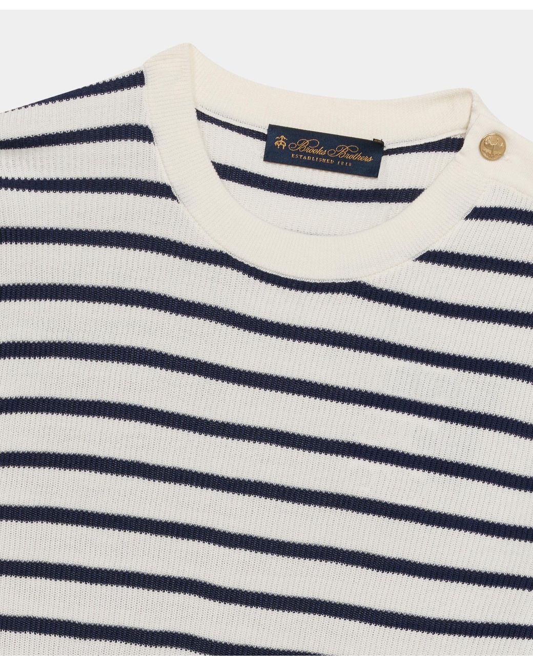 Brooks Brothers White Striped Crewneck Sweater With Logo Buttons