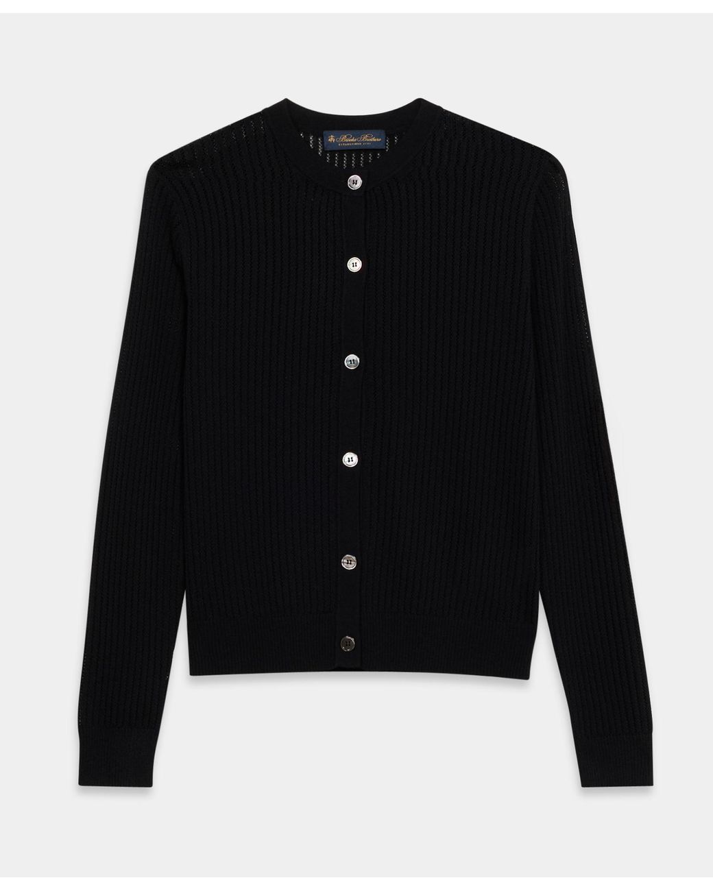 Brooks Brothers Black Pointelle Viscose Crewneck Cardigan