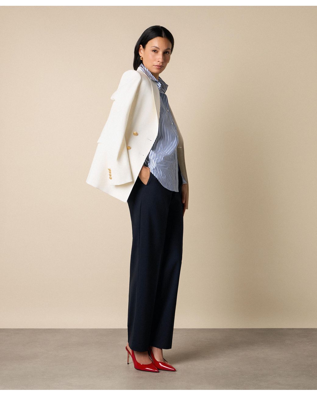 Brooks Brothers Blue Wool Blend Stretch Pleated Trousers