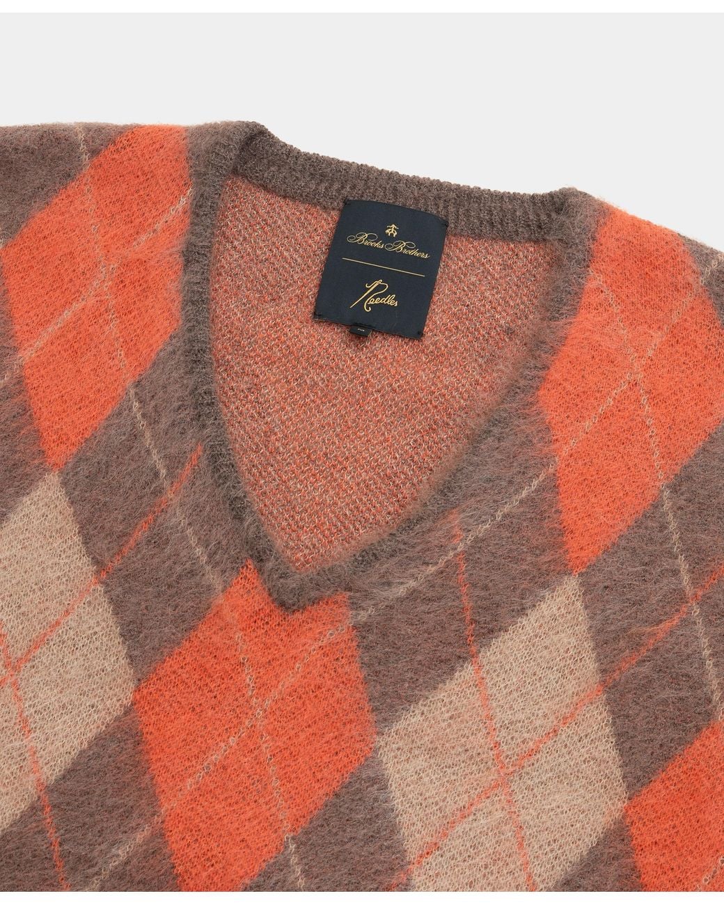 Brooks Brothers Brown Mohair Argyle V-Neck Knit for men