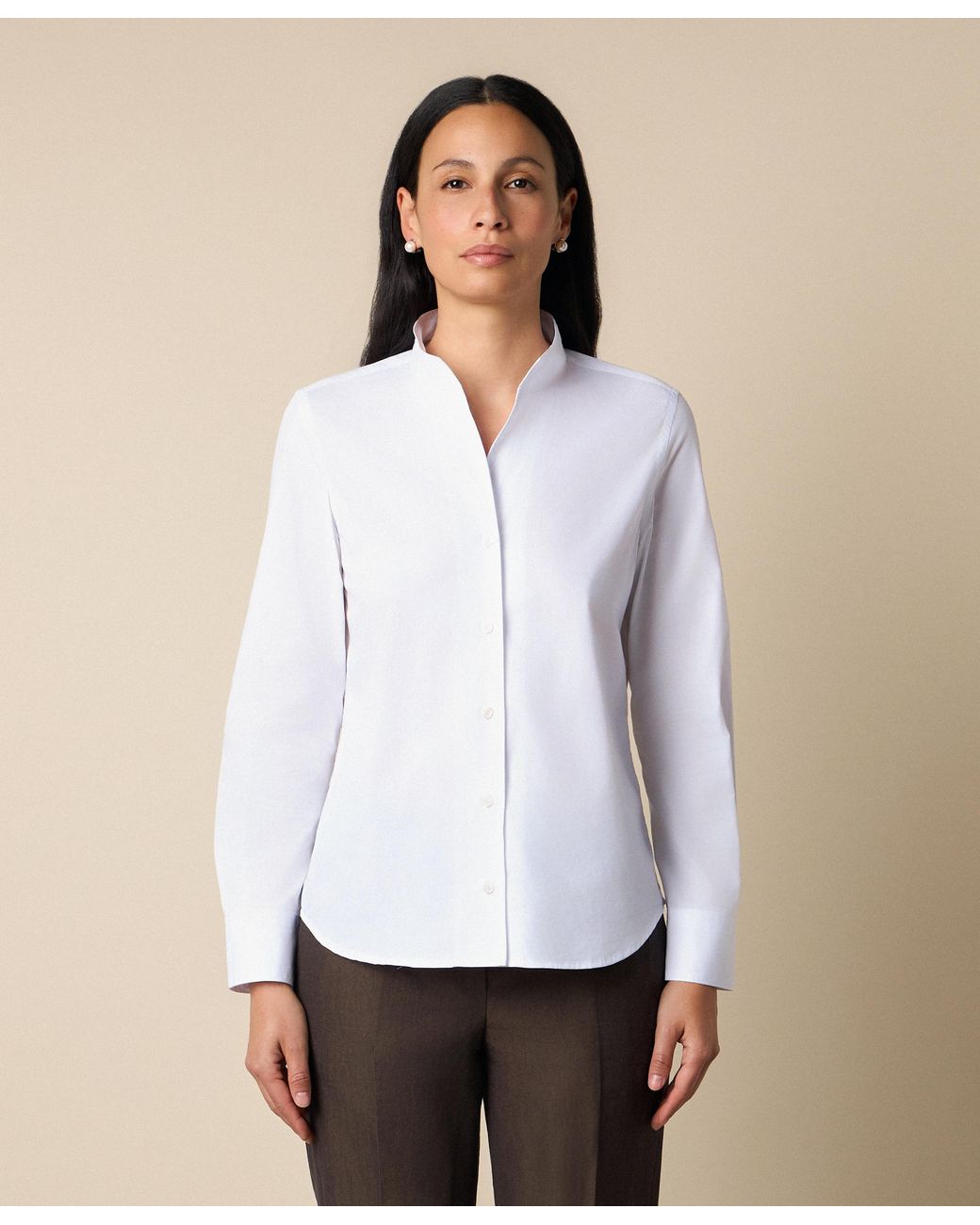 Brooks Brothers White Poplin Shirt With Stand Collar