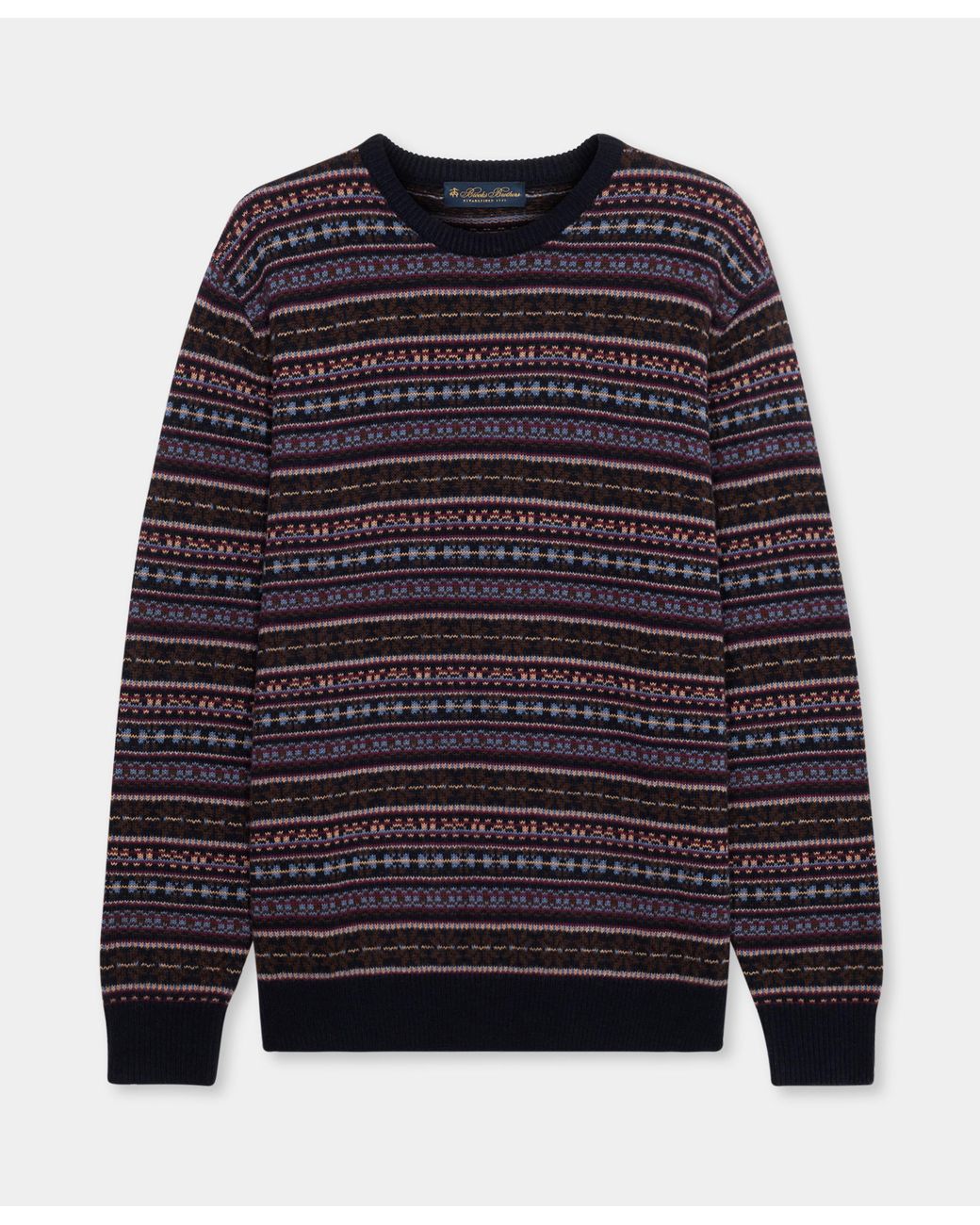 Brooks Brothers Blue Fair Isle Crewneck Sweater for men