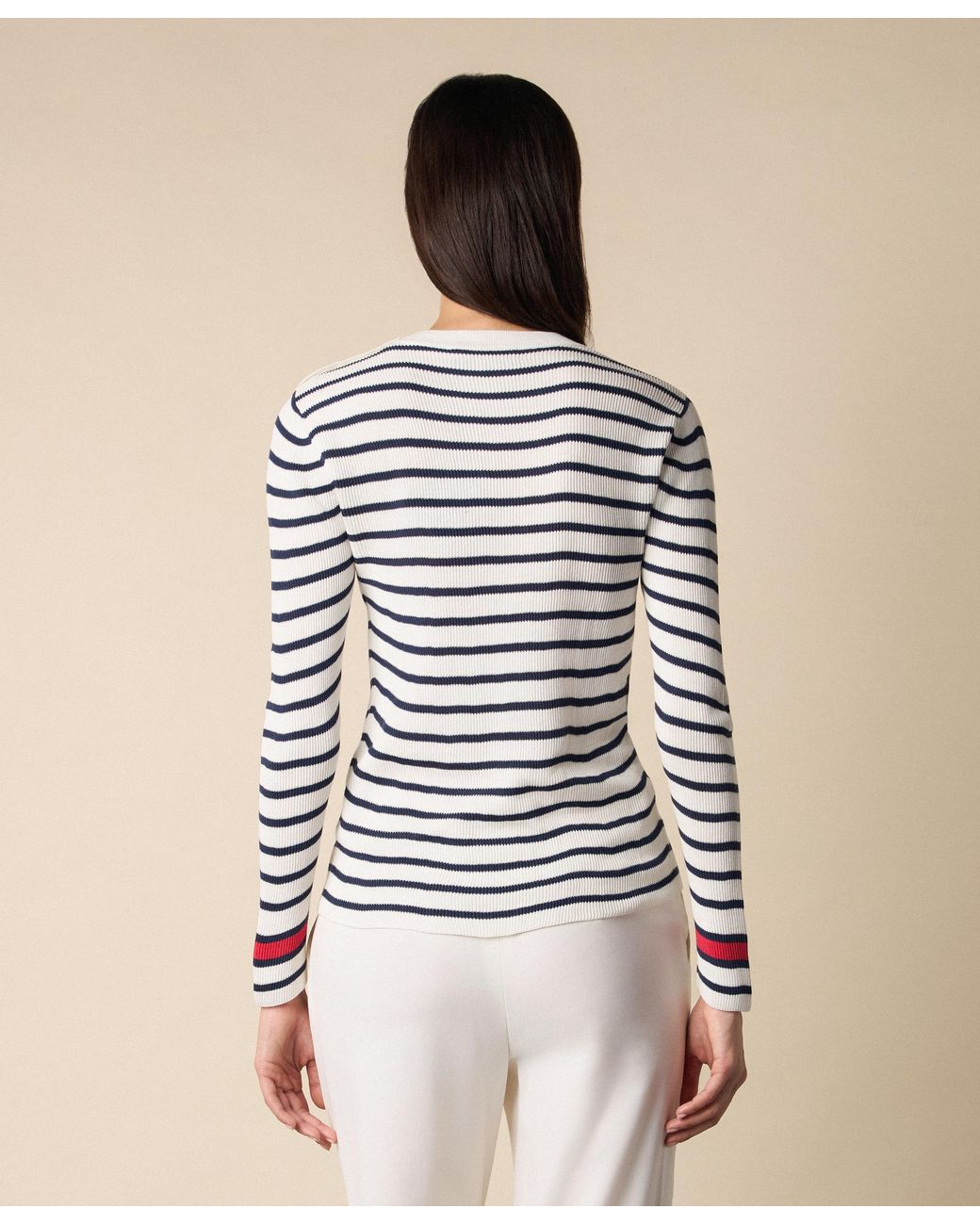 Brooks Brothers White Striped Crewneck Sweater With Logo Buttons