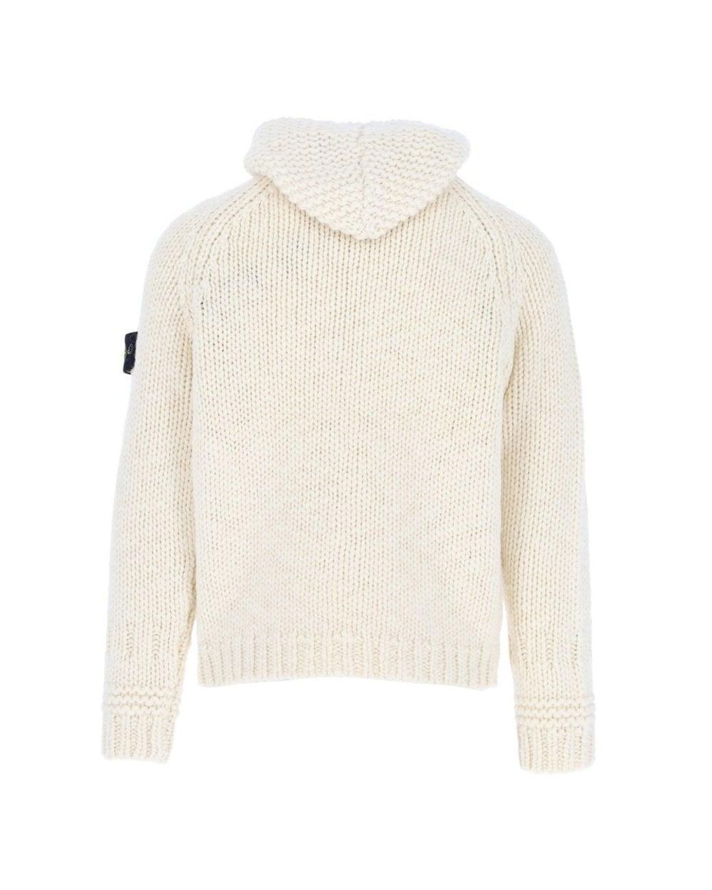 White Chunky Knit Zipped Hoodie 