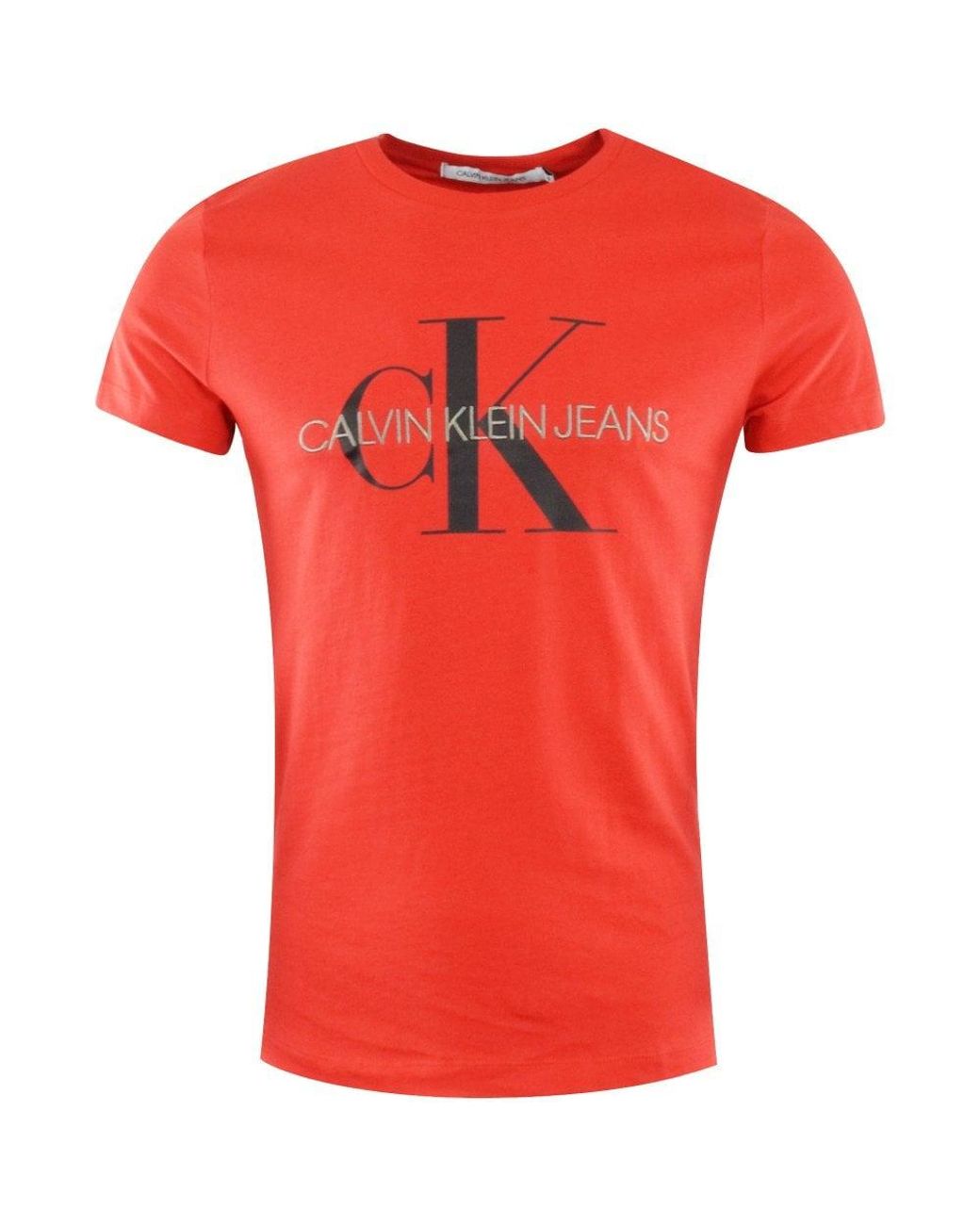 Calvin Klein Denim Red Monogram Logo T-shirt for Men - Lyst