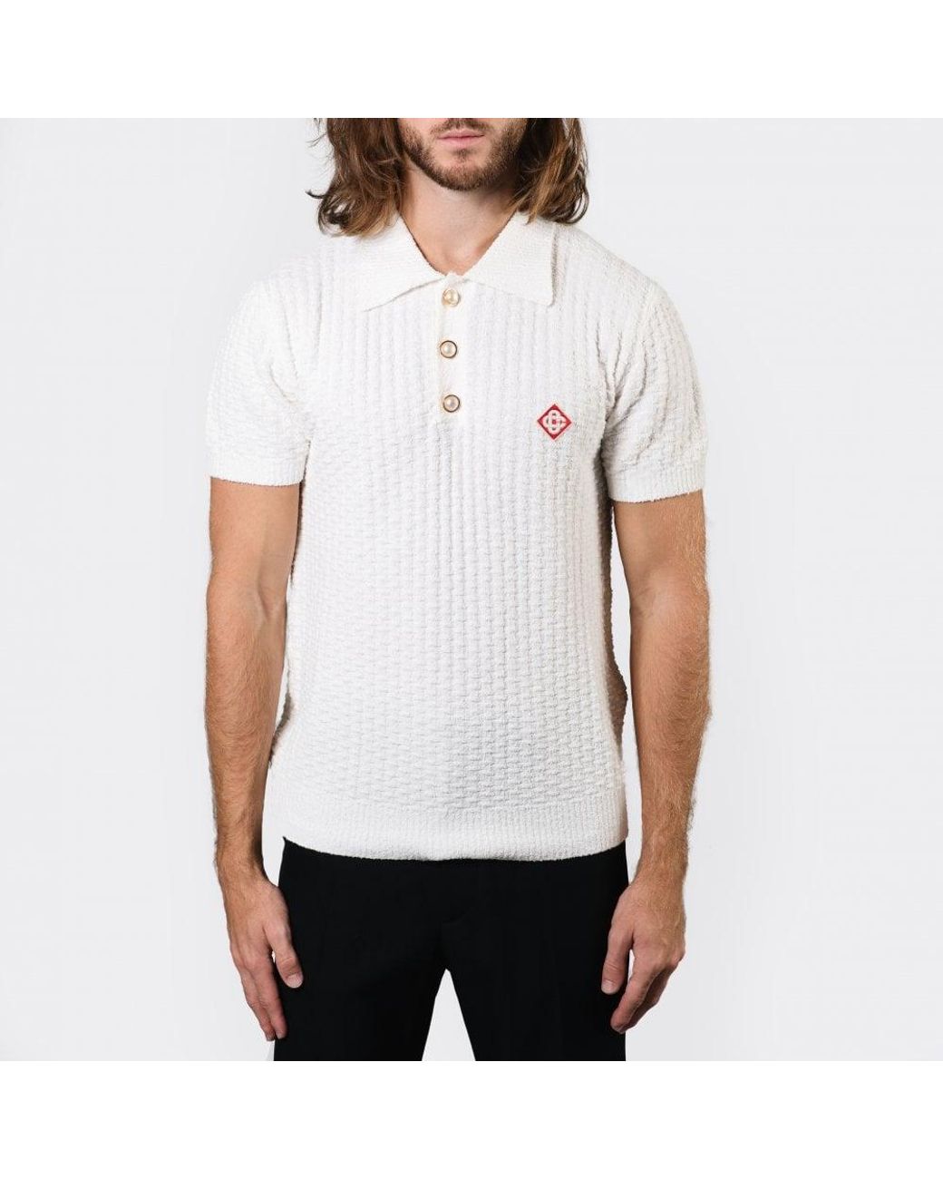 CASABLANCA White Knitted Polo Shirt for Men Lyst