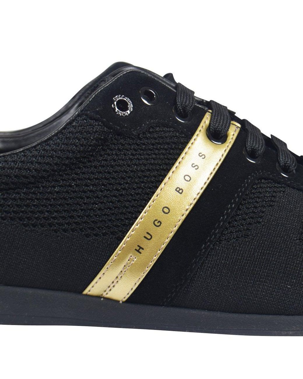 BOSS by HUGO BOSS Suede Black/gold Maze Lowp Trainers for Men | Lyst