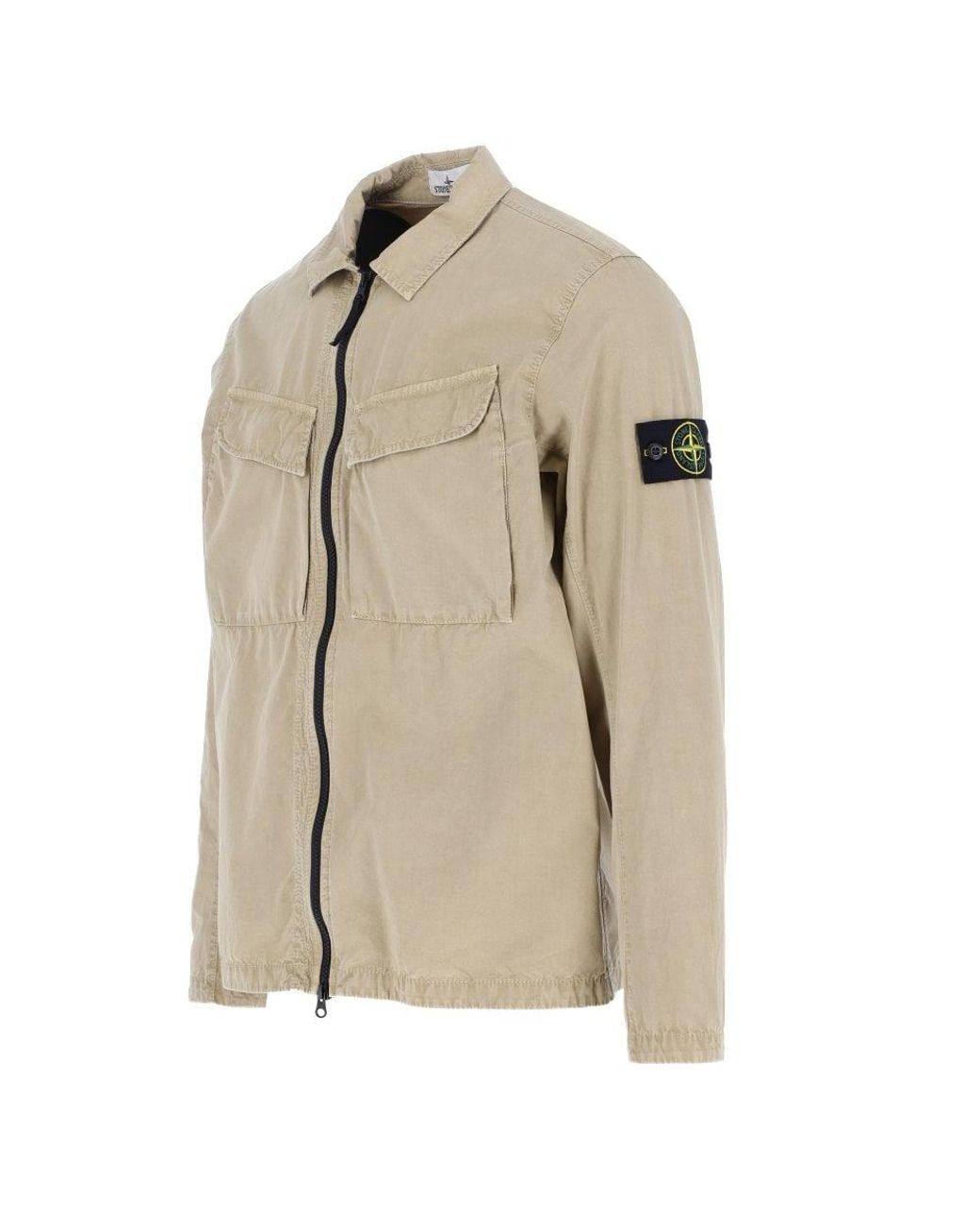Stone Island Cotton Zip Through Overshirt in Khaki (Green) for Men | Lyst
