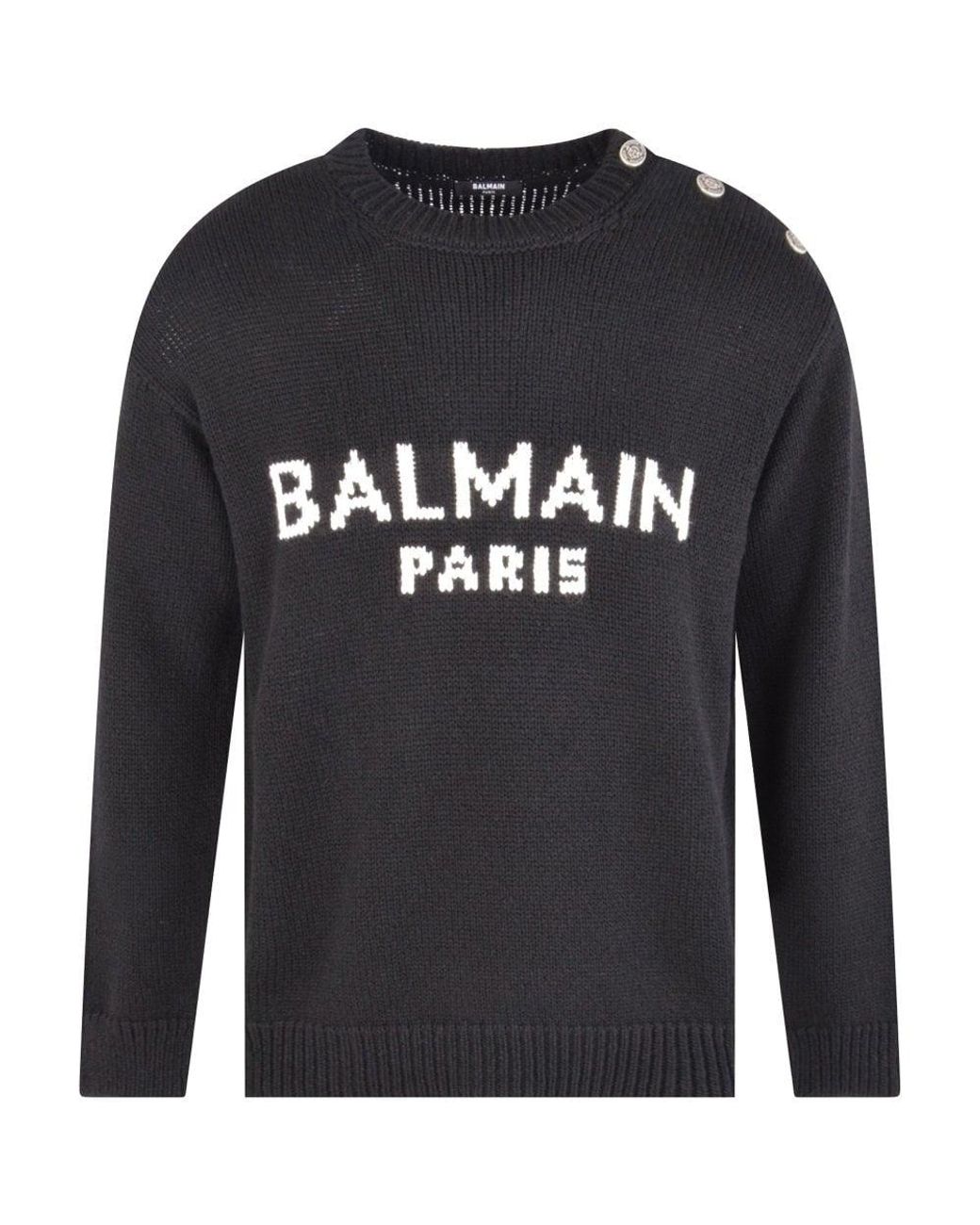 Balmain Wool Black & Ecru Oversized Logo Knit Jumper for Men - Lyst