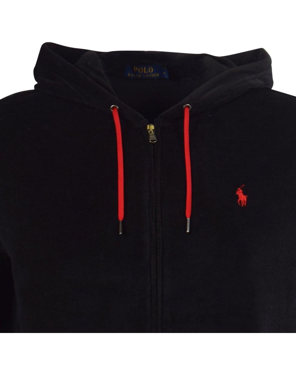 Polo Ralph Lauren Cotton Black/red Logo Velour Hoodie for Men | Lyst