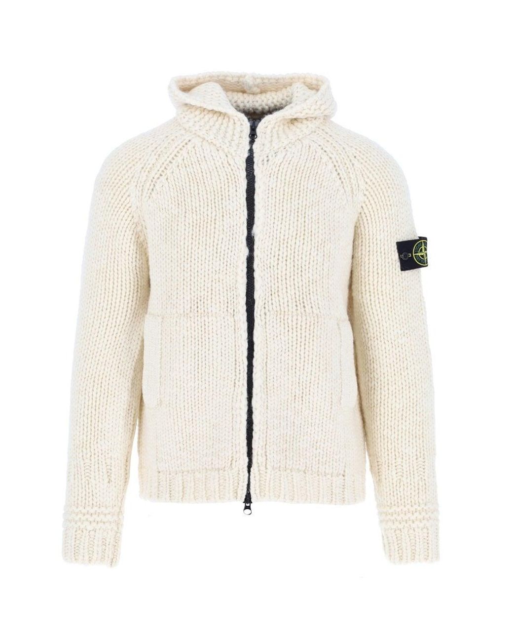 White Chunky Knit Zipped Hoodie 