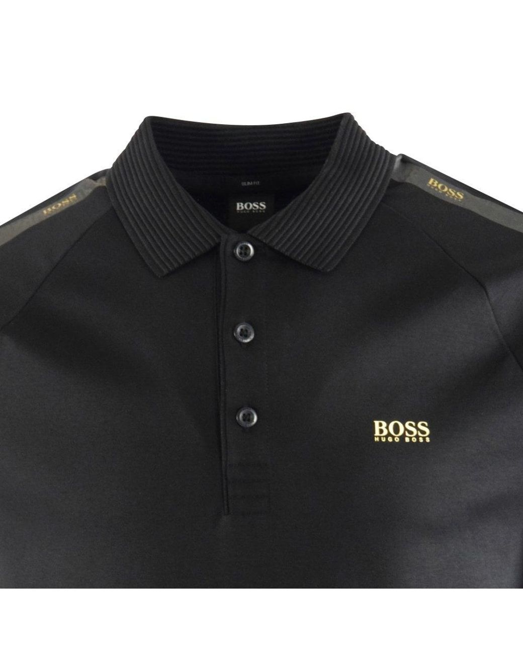 BOSS by HUGO BOSS Black & Gold Tape Polo Shirt for Men | Lyst UK