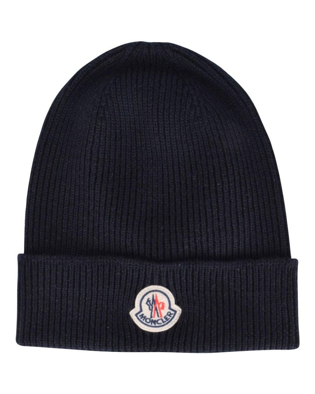 Moncler Wool Navy Ribbed Knit Beanie in Blue for Men - Lyst