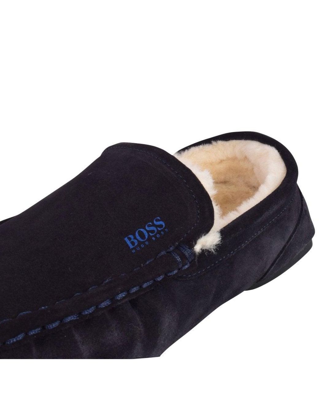 BOSS by HUGO BOSS Navy Suede Moccasin Slippers in Blue for Men | Lyst