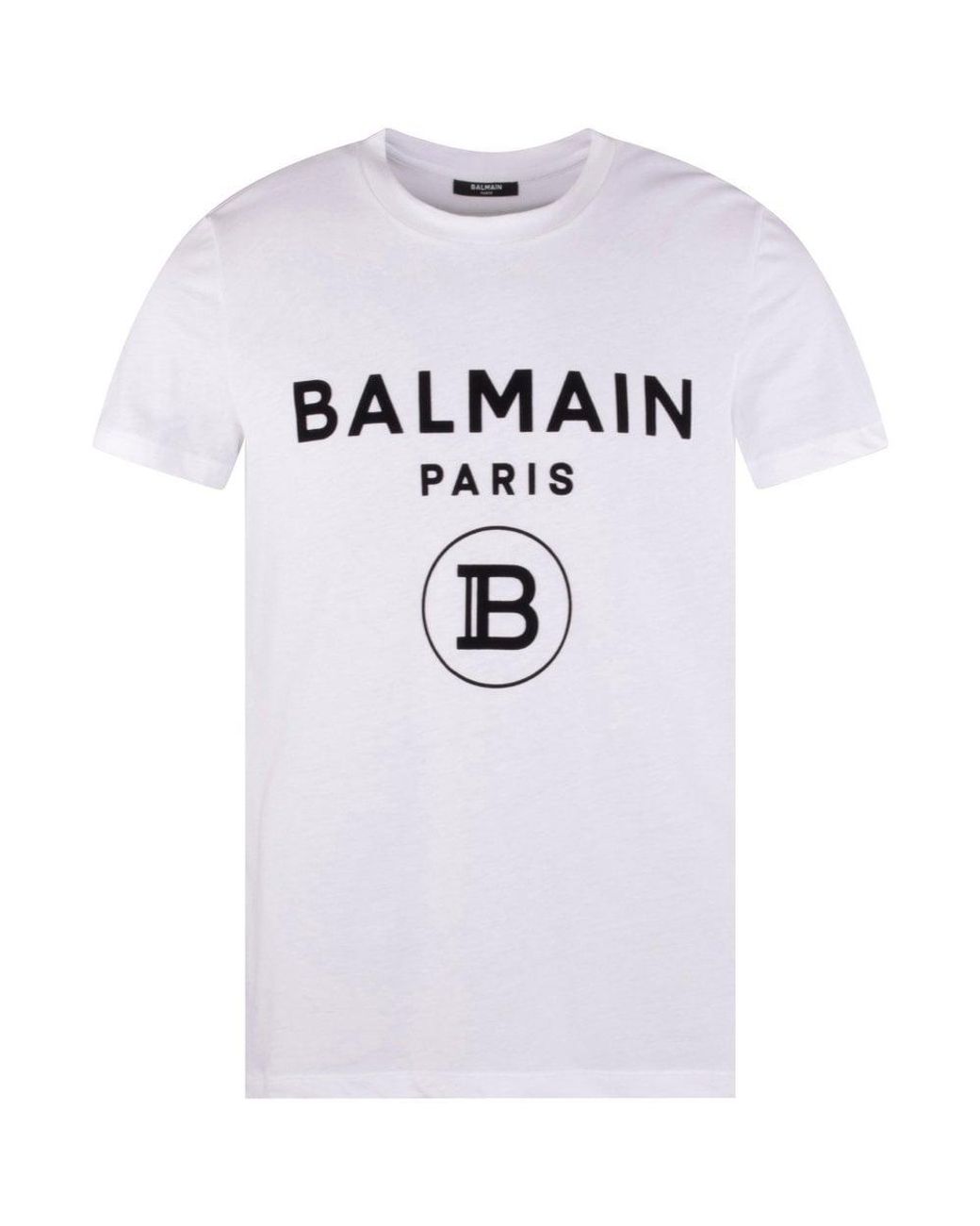 Balmain Cotton White Flocked B Paris Logo T-shirt for Men - Lyst