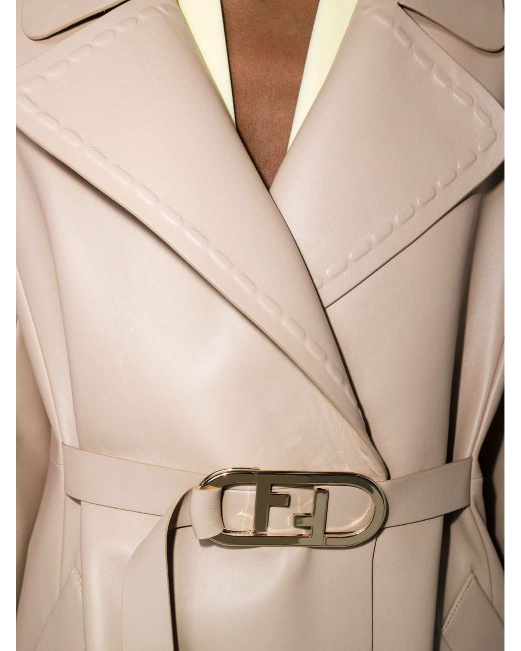 Fendi Belted Leather Trench Coat in Natural | Lyst