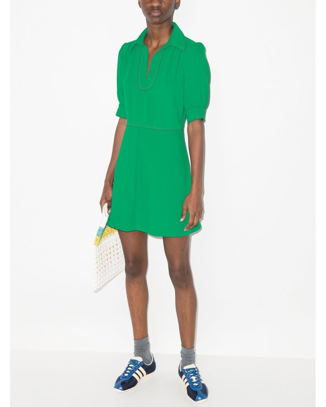 See By Chloé Polo Neck Short Sleeve Crêpe Mini Dress in Green | Lyst