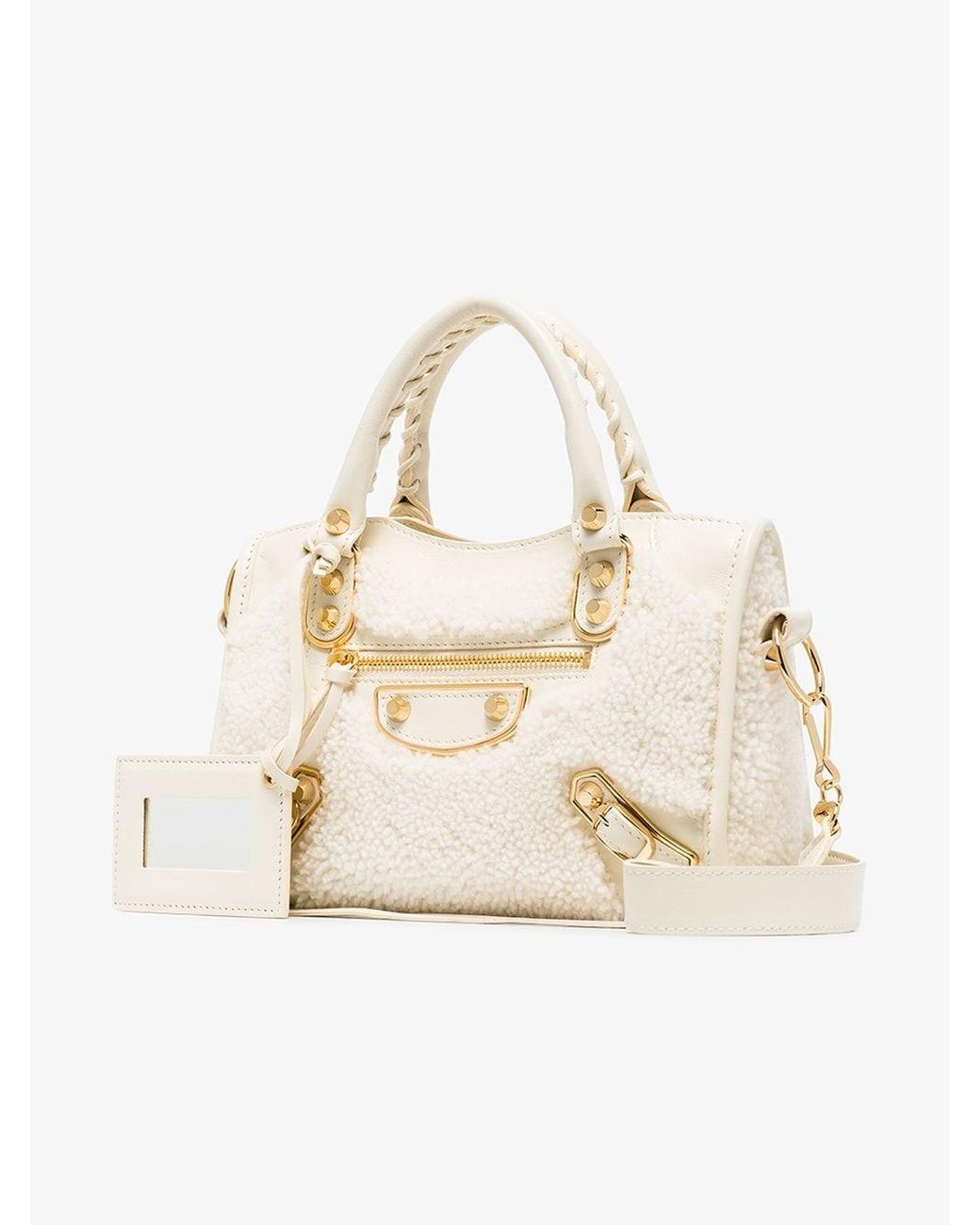 Balenciaga Cream Mini City Shearling Tote Bag Lyst