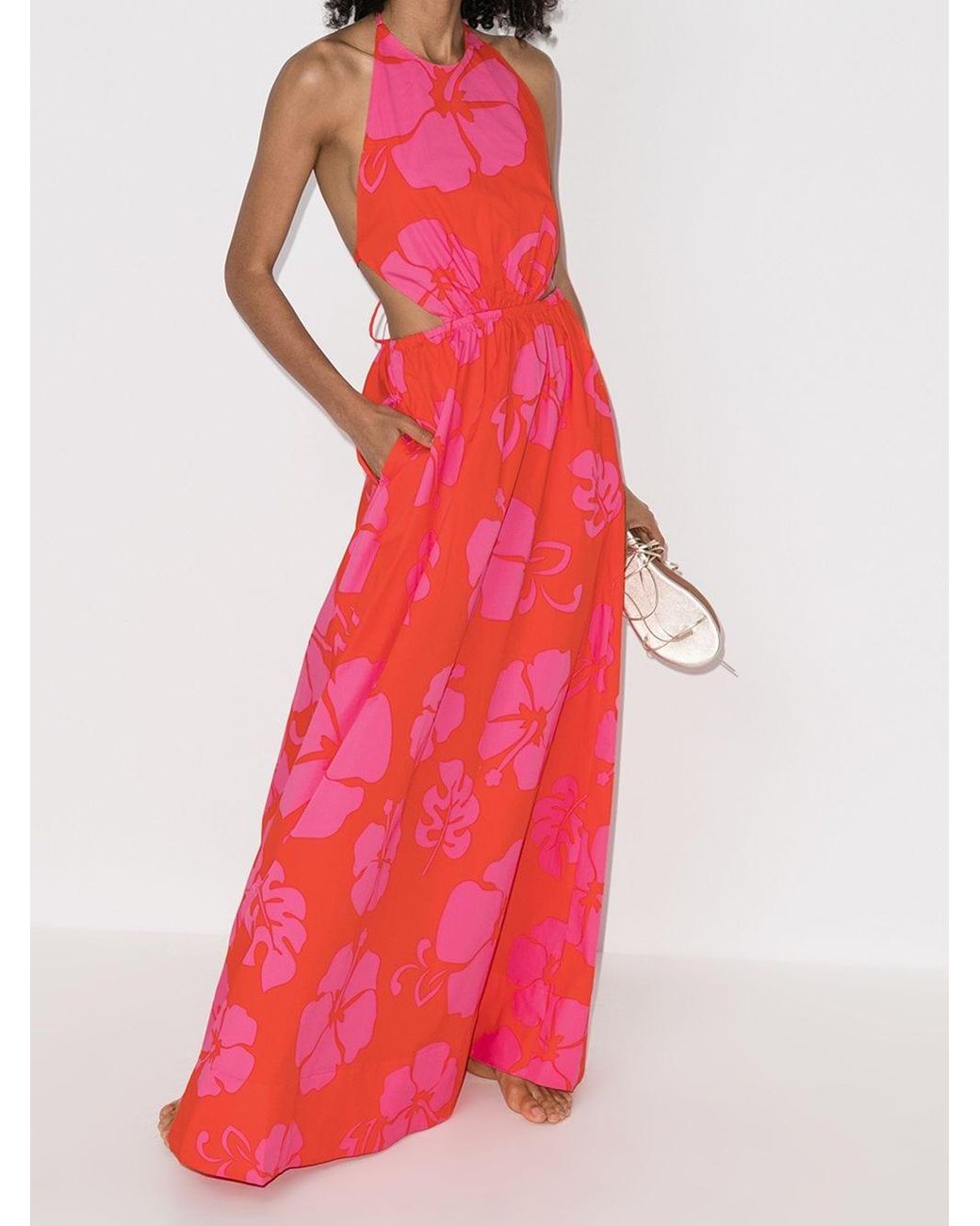 hibiscus print maxi dress
