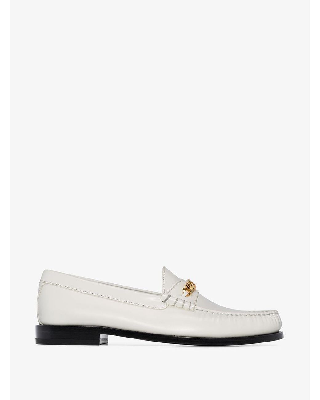 Celine Triomphe Flat Leather Loafers in White | Lyst