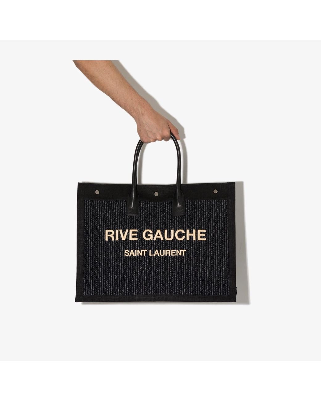 rive gauche large tote bag in printed canvas and leather