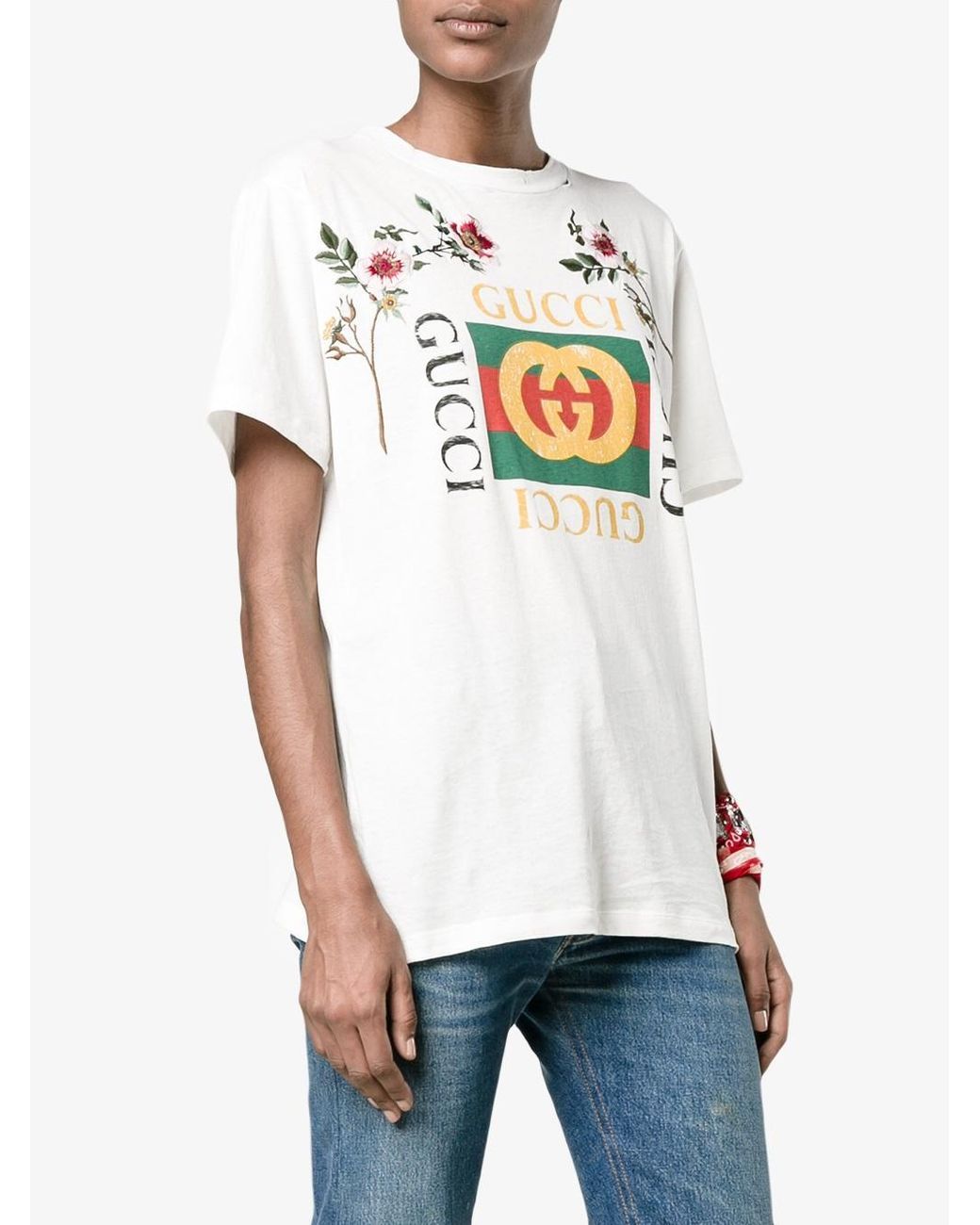 Gucci 'fake ' Embroidered T-shirt in White | Lyst Gucci 'fake ' Embroidered T-shirt in White | Lyst