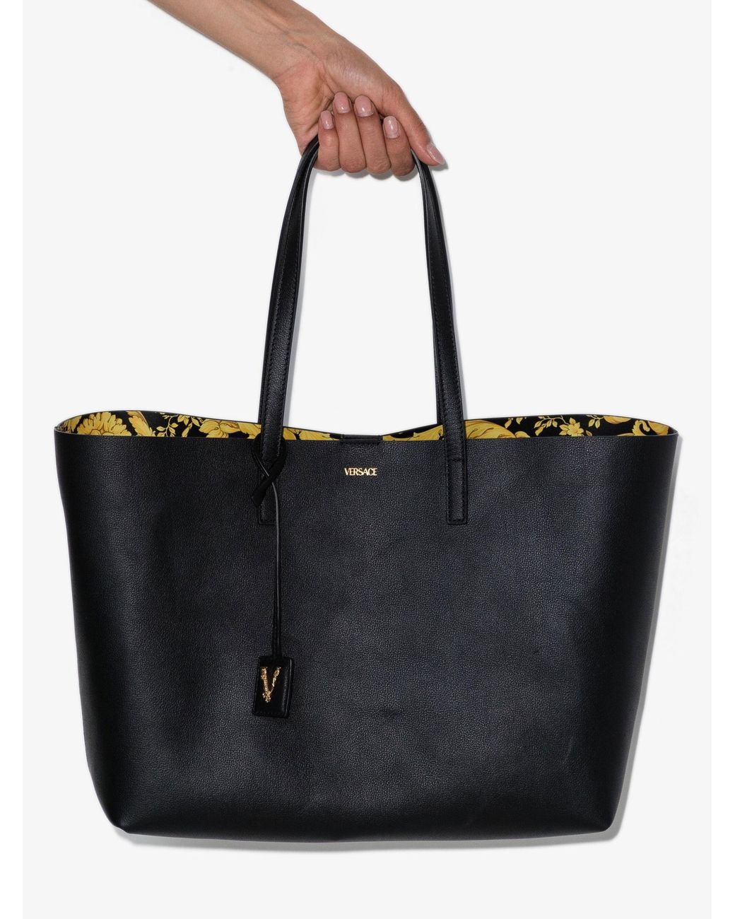 Versace Virtus Leather Tote Bag in Black Lyst