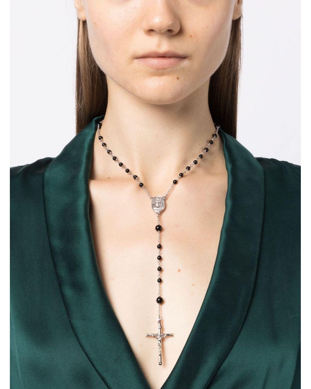 Dolce & Gabbana X Kim Kardashian -tone Short Rosary Onyx Necklace in White  | Lyst