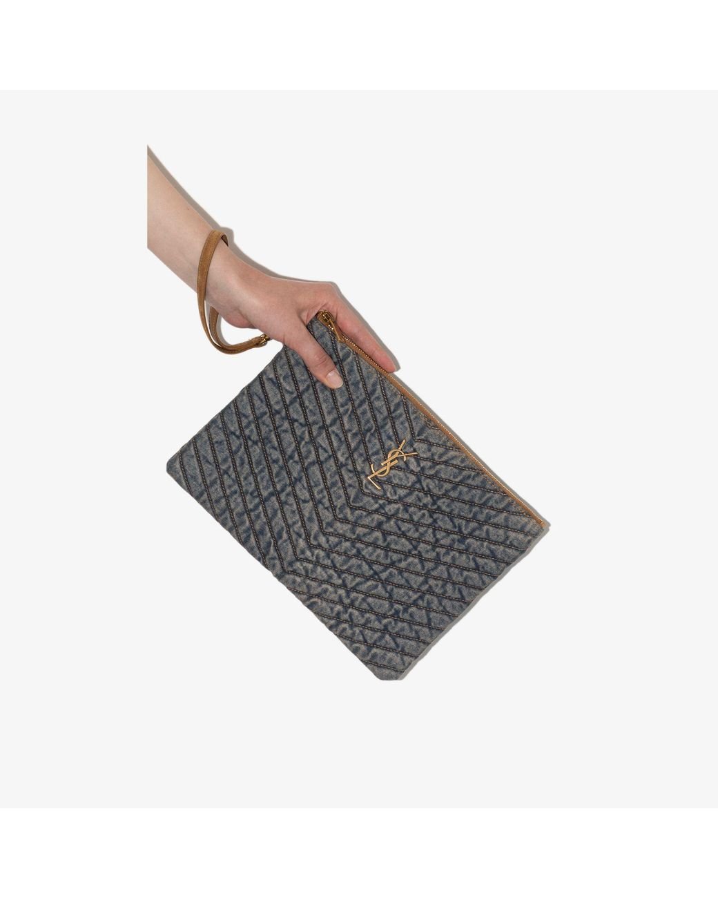 Saint Laurent Monogram Denim Clutch Bag in Blue Lyst