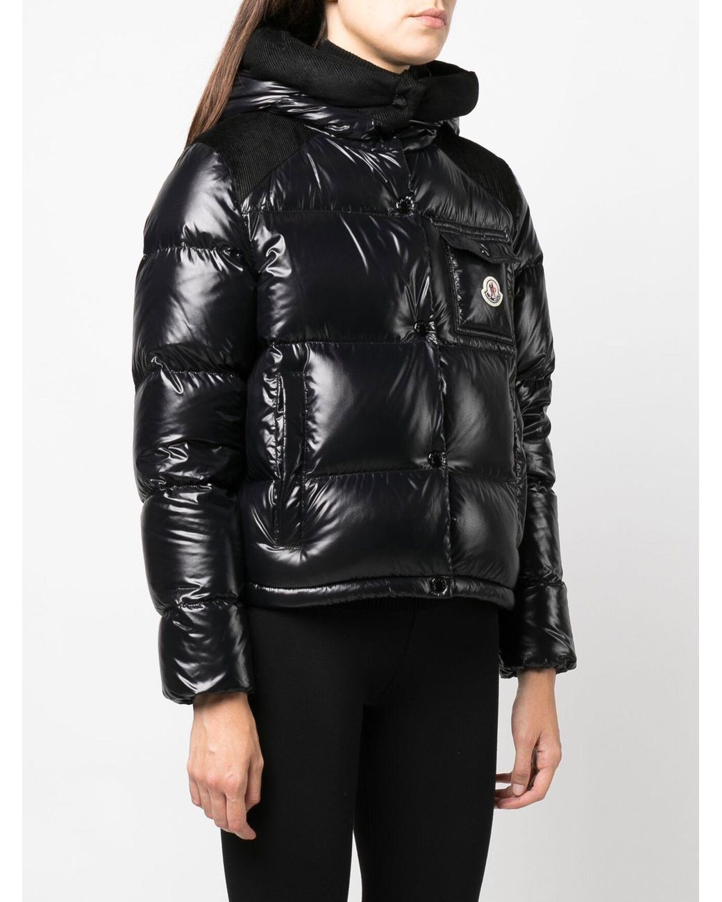 ダウンジャケット・コート MONCLER | Green corduroy splicing down jacket FACHE Moncler Fache Hooded Corduroy-trimmed Quilted Glossed-shell
