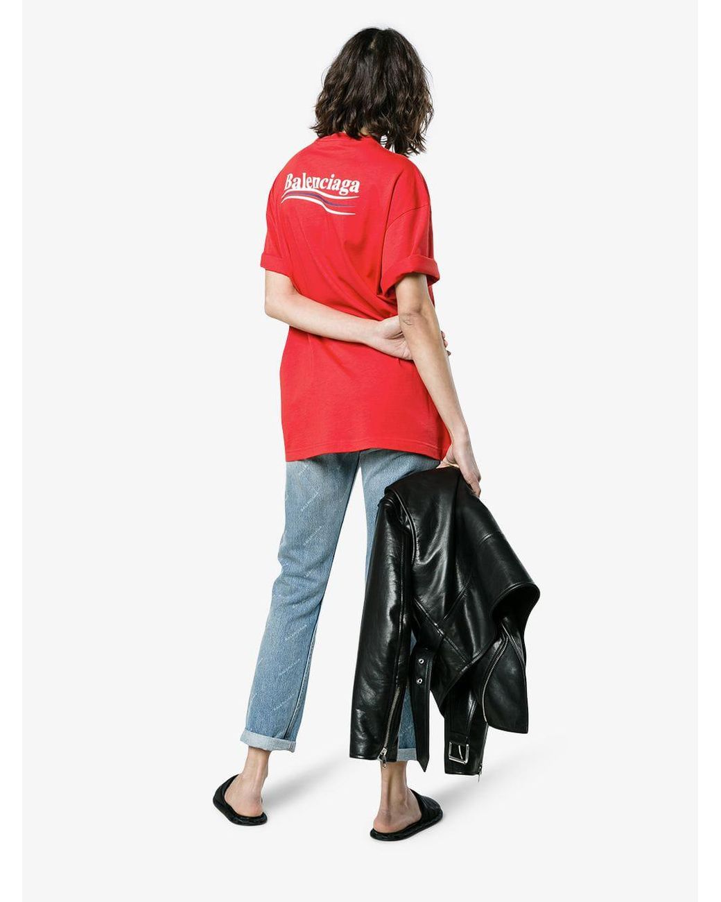 Balenciaga Logo Print T shirt in Red Lyst