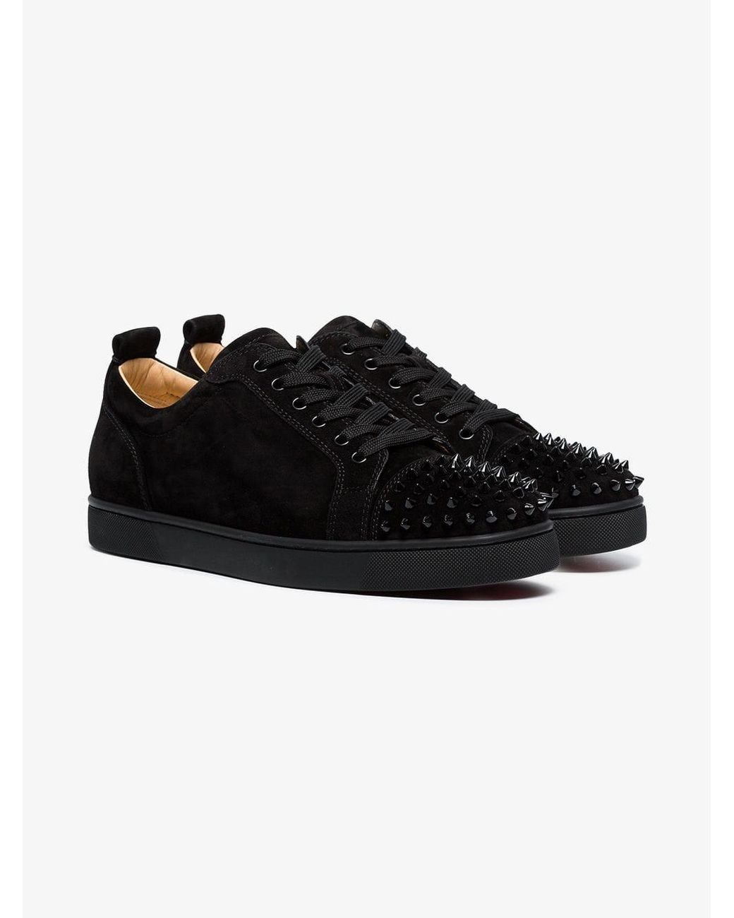 Christian Louboutin Black Leather Louis Junior Spike Sneakers for Men | Lyst