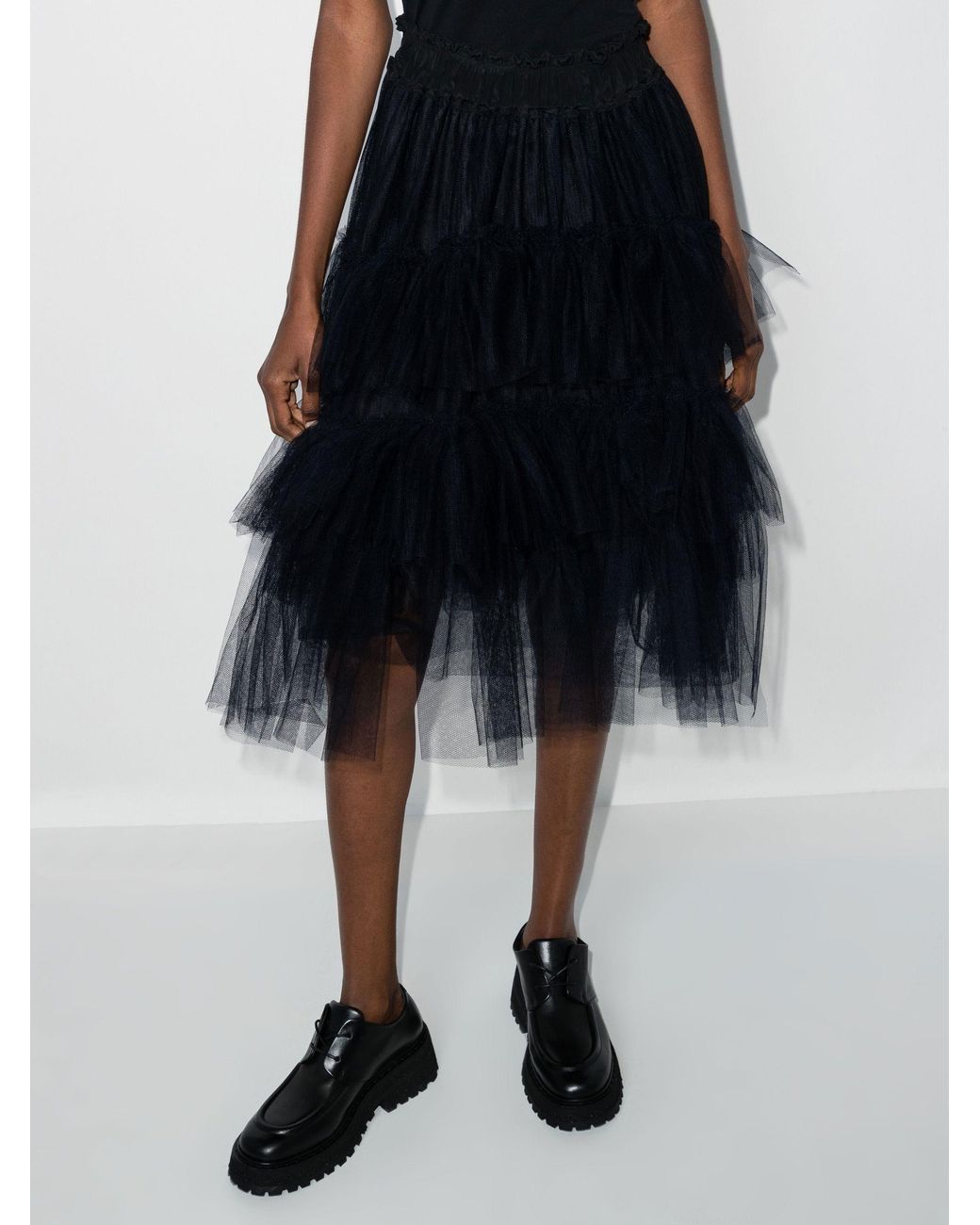 Womens Clothing Skirts Mid-length skirts Simone Rocha Tulle Panelled Midi Skirt in Black 