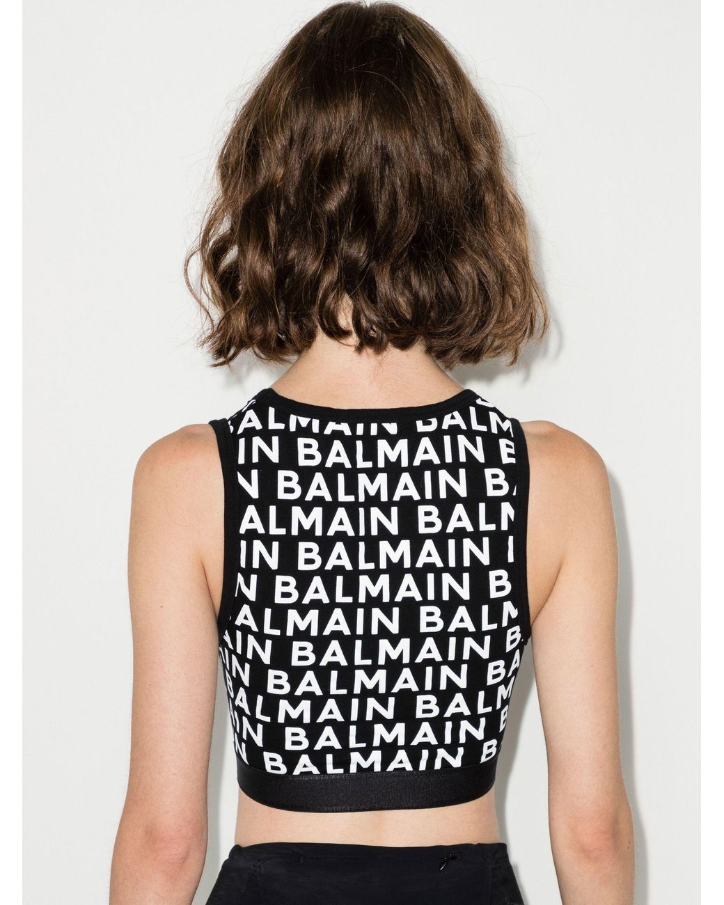 knit balmain logo crop top
