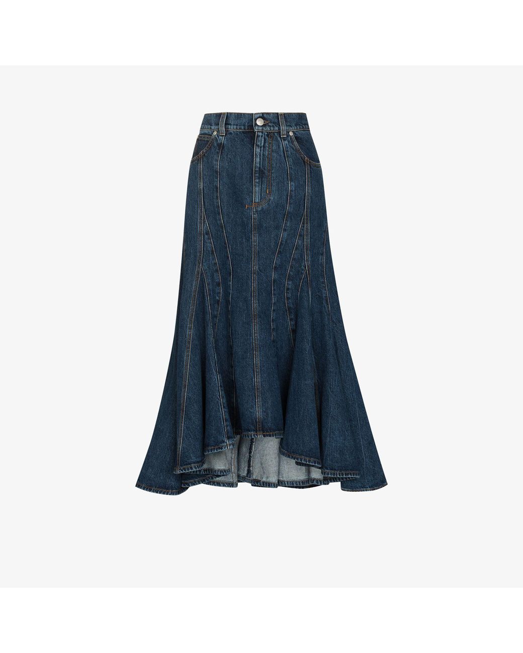 【送料&関税込】Alexander McQueen Log Patch Denim Midi Skirt alexander-mcqueen-Blue-