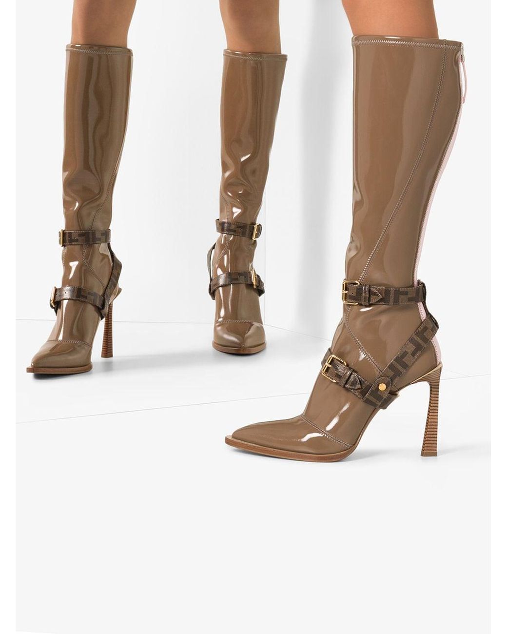Fendi Patent 105mm Knee-high Boots in Brown | Lyst Australia