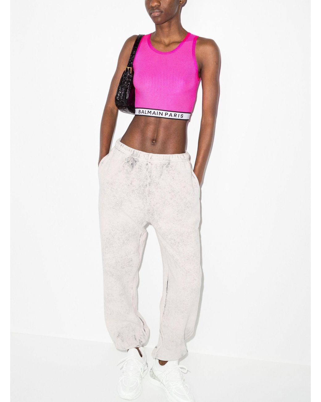 knit balmain logo crop top