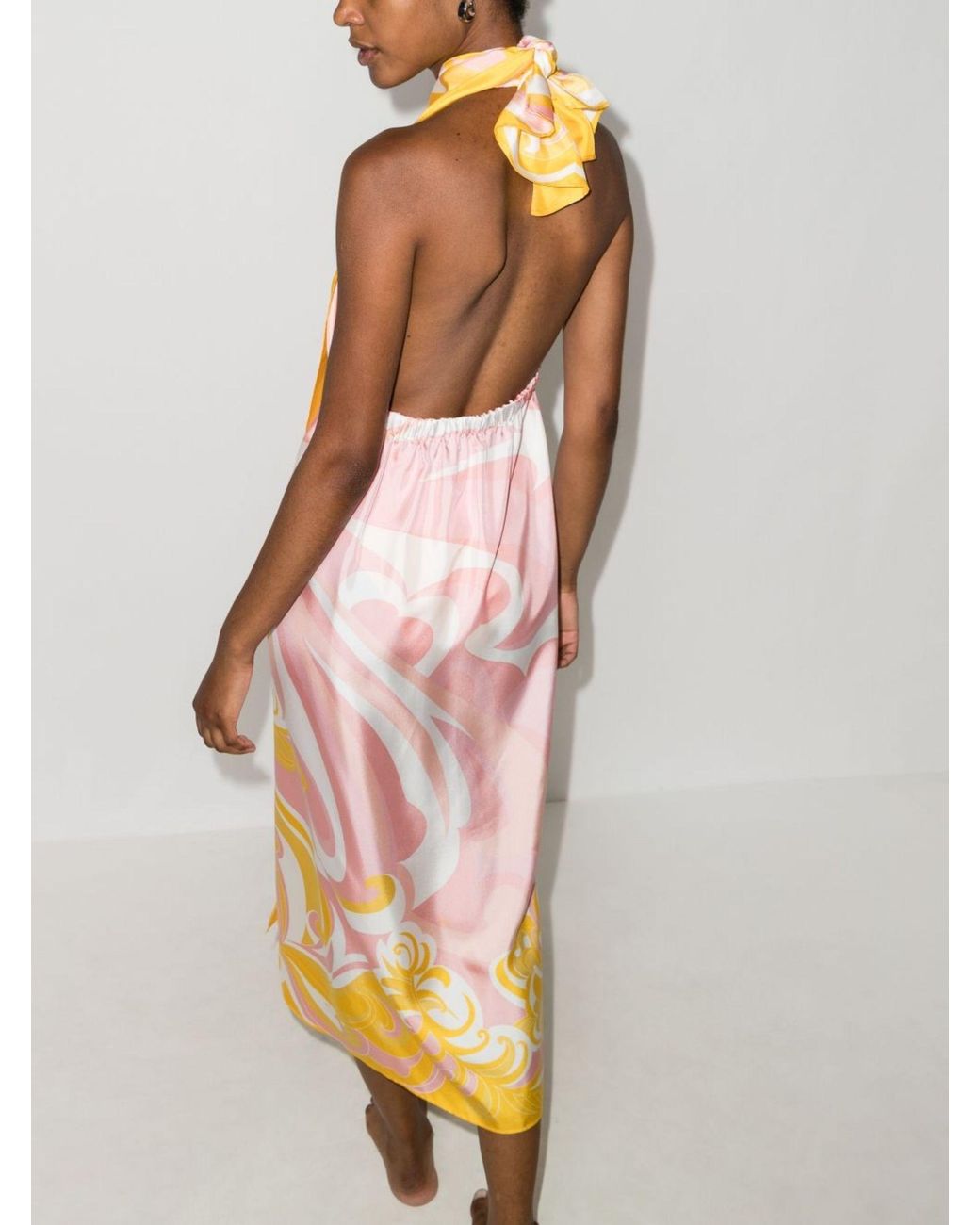 Emilio Pucci Albizia Printed Silk Halterneck Dress in Yellow Lyst