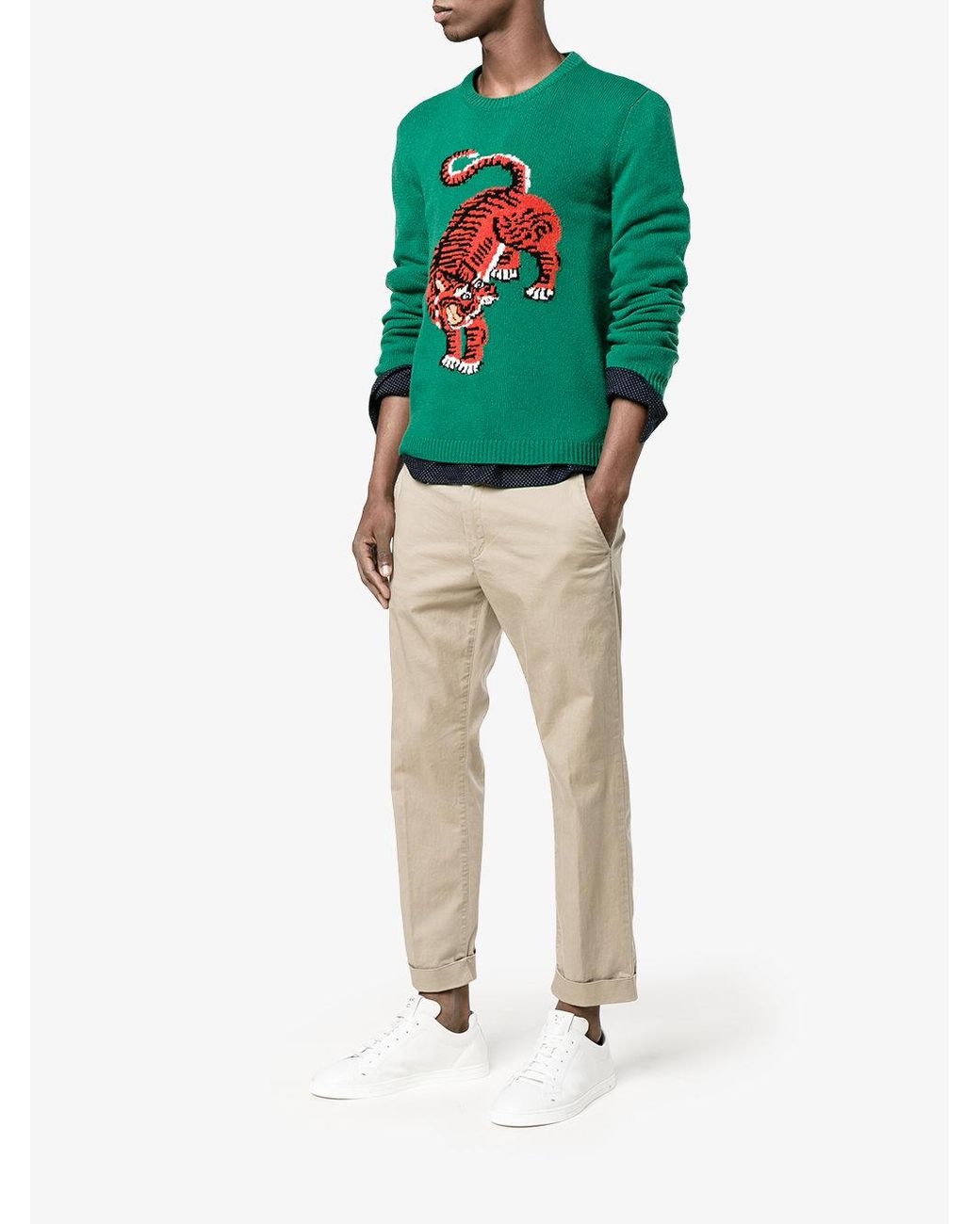 Gucci Intarsia Tiger Jumper in Green for Men | Lyst Australia