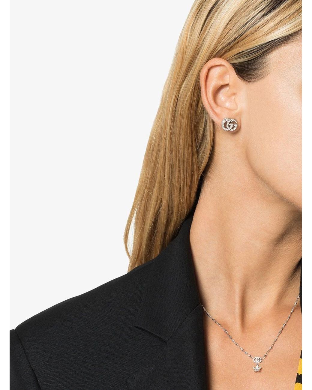 Gucci Cat Head GG Logo Earrings in Metallic | Lyst