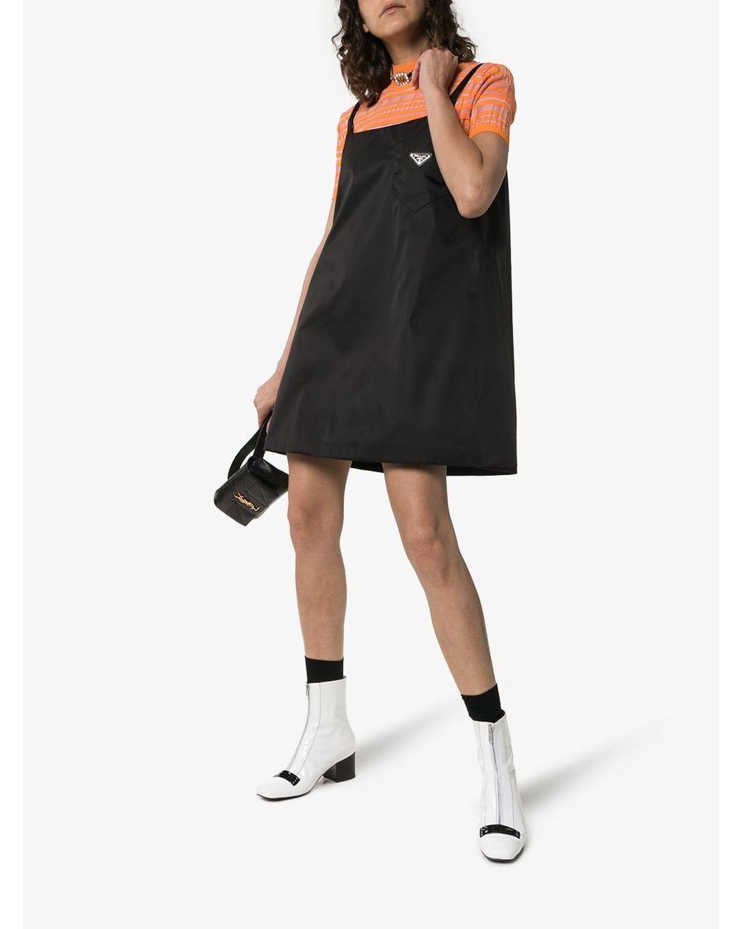 Prada A-line Logo Mini Dress in Black | Lyst