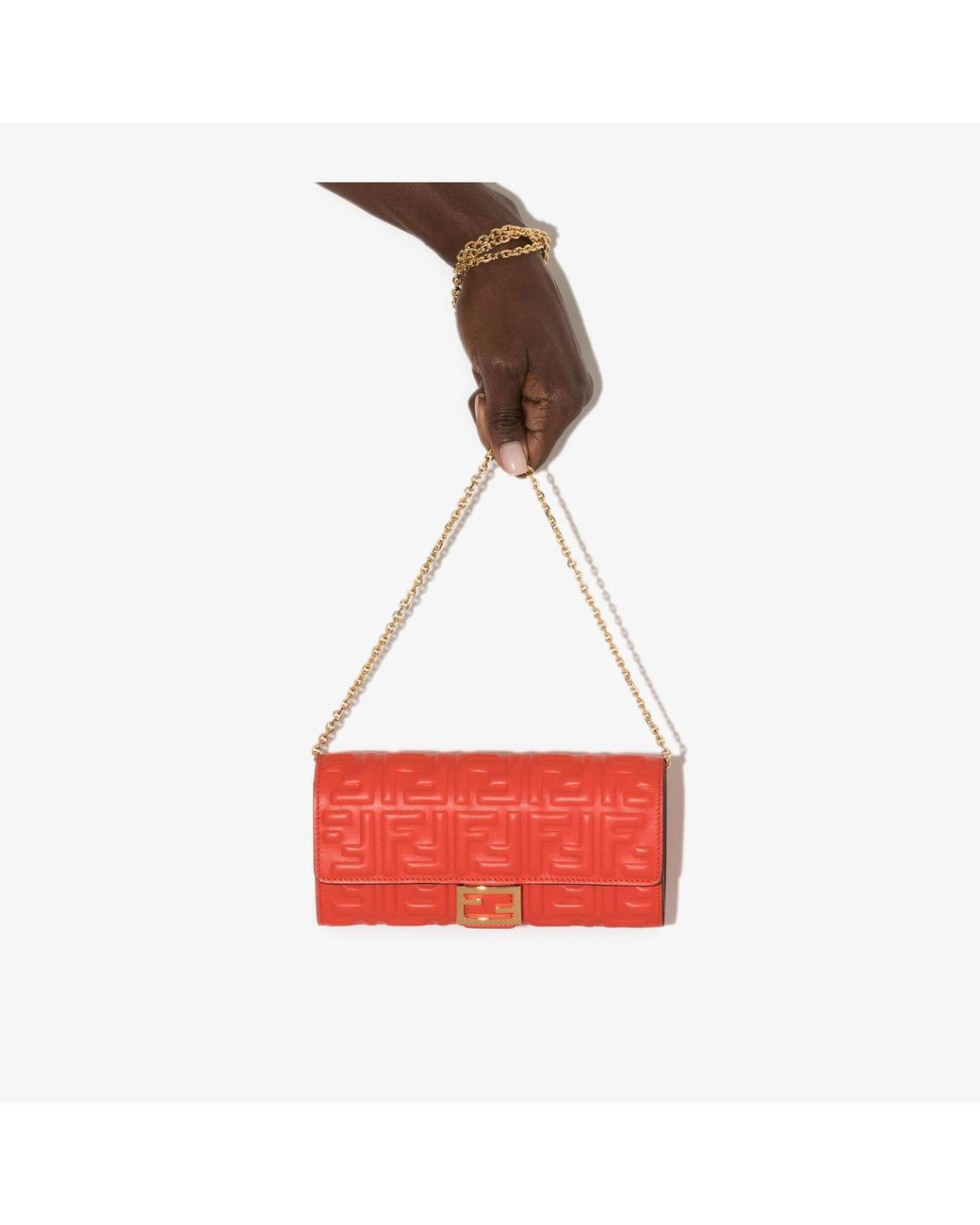 Fendi Orange Ff Embossed Leather Chain Wallet | Lyst